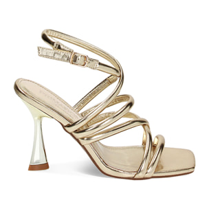 Sandali oro in laminato, tacco 9,5 cm