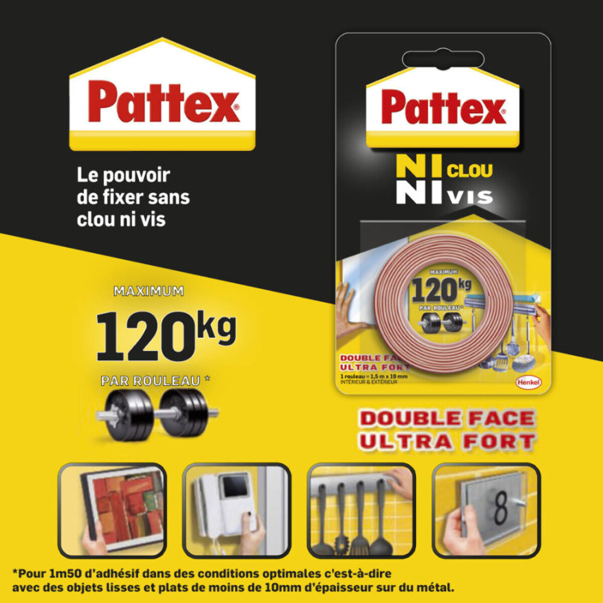 Pack de 2 - Pattex - Adhésif Fixation Ncnv Double Face 120Kg 19Mm*1.5M