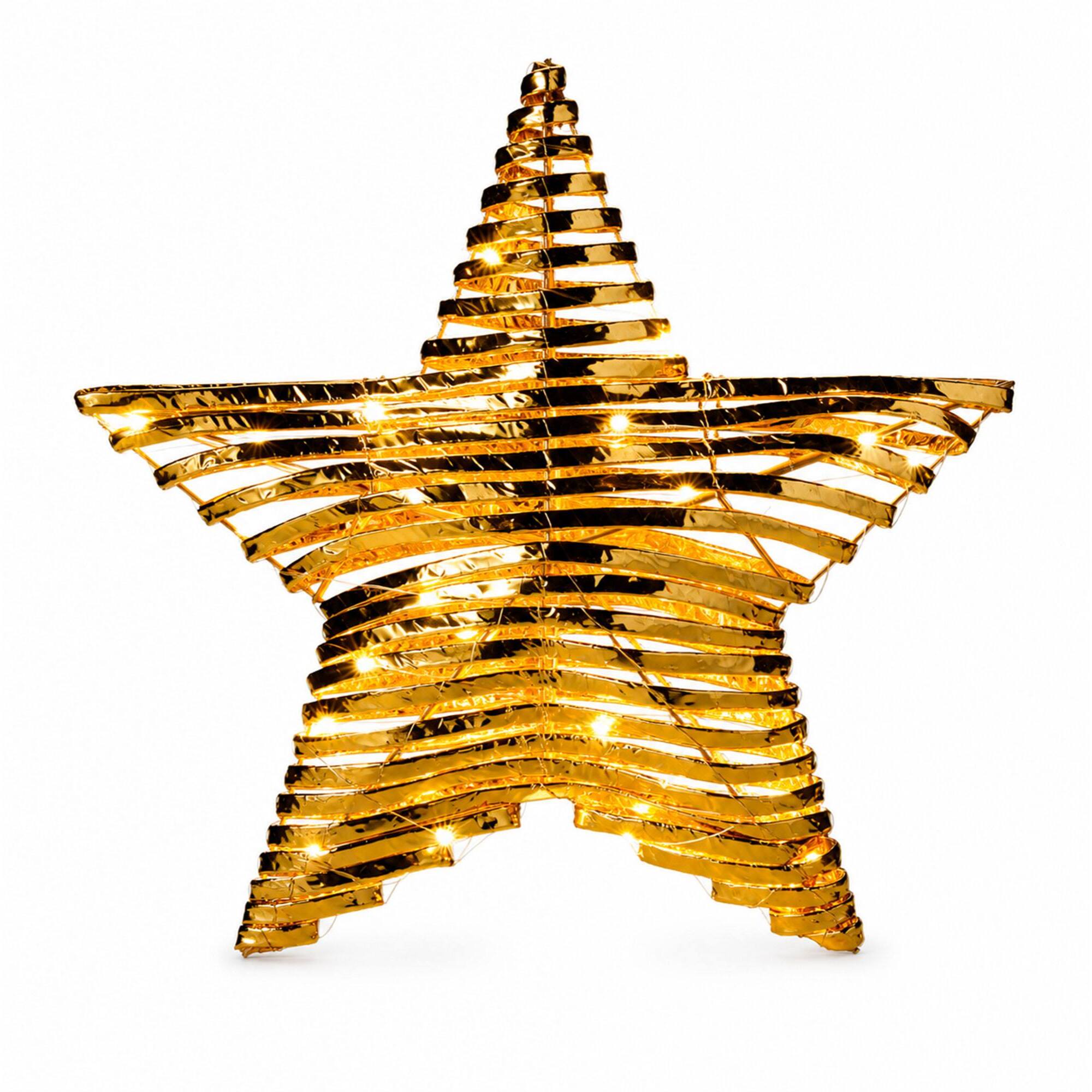 Estrella navideña led dorada para colgar con 30 microled blanco cálido, con temporizador 40x9x40 cm