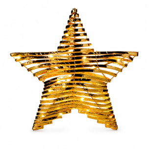Estrella navideña led dorada para colgar con 30 microled blanco cálido, con temporizador 40x9x40 cm
