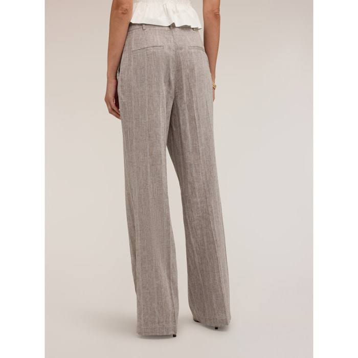 Motivi - Pantaloni palazzo in misto lino con piega stirata - Grigio