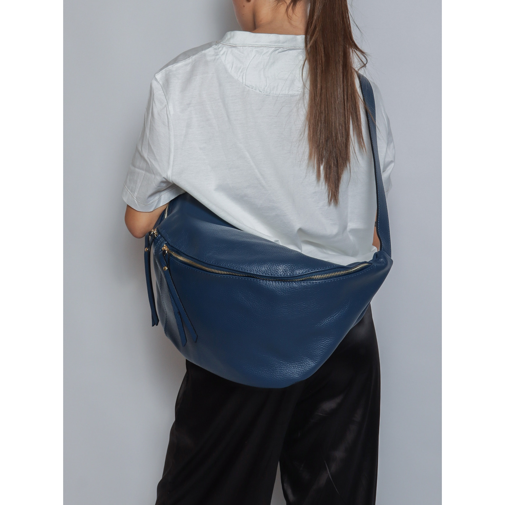 Borsa a tracolla da donna Made in Italy - Modello Caelia Plus - 100% pelle - 47.0 x 28.0 x 2.0 cm