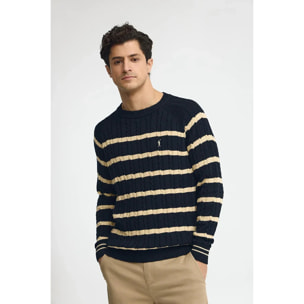 Maglione a trecce a righe blu marino con logo Rigby go