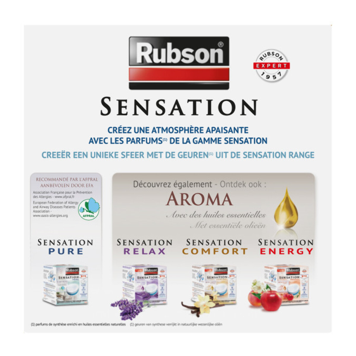 RUBSON - Absorbeur d'Humidité Sensation Pure (inclus 1 recharge) et 2 recharges universelles pour absorbeur d'humidité.