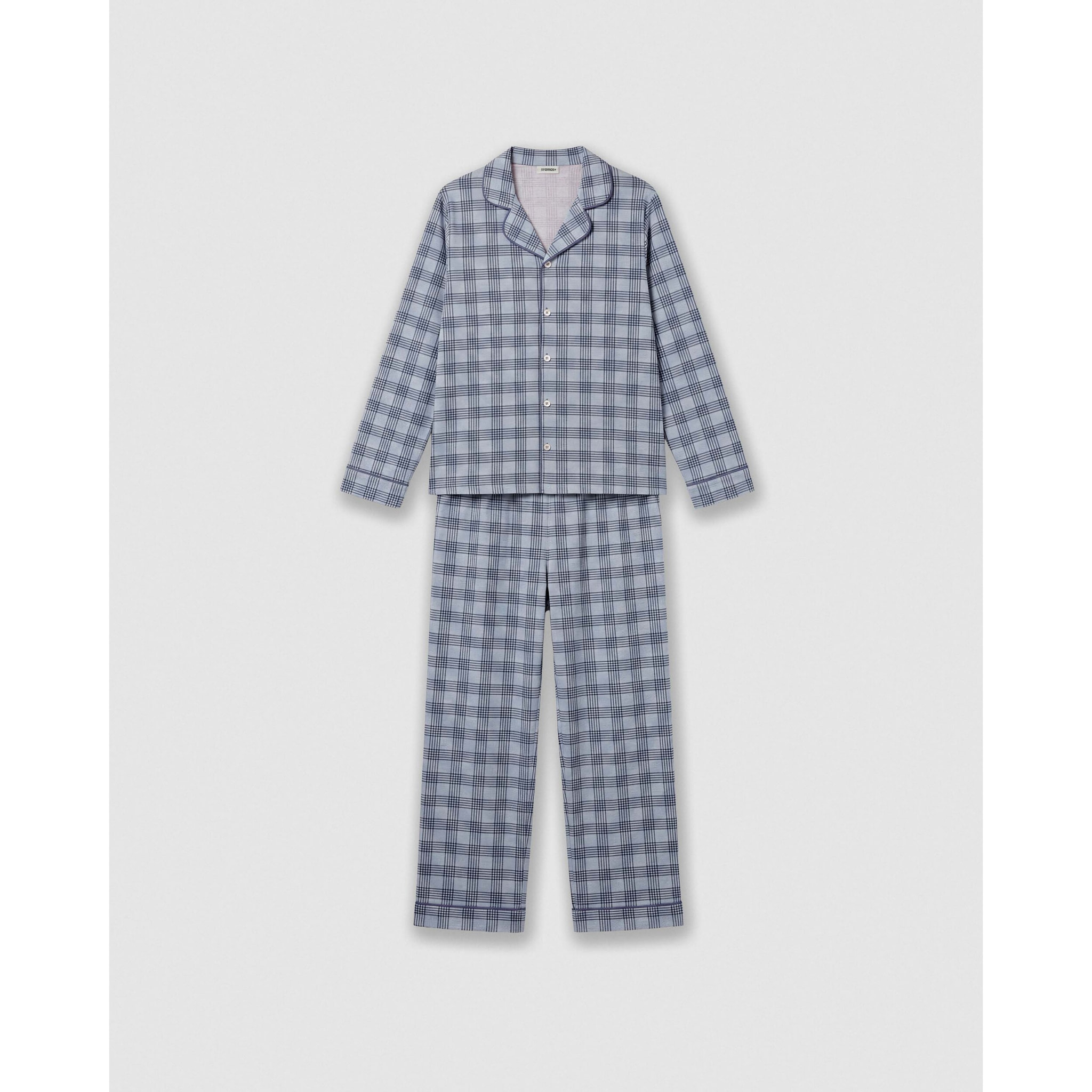Pigiama lungo a camicia in cotone a quadri seren indaco