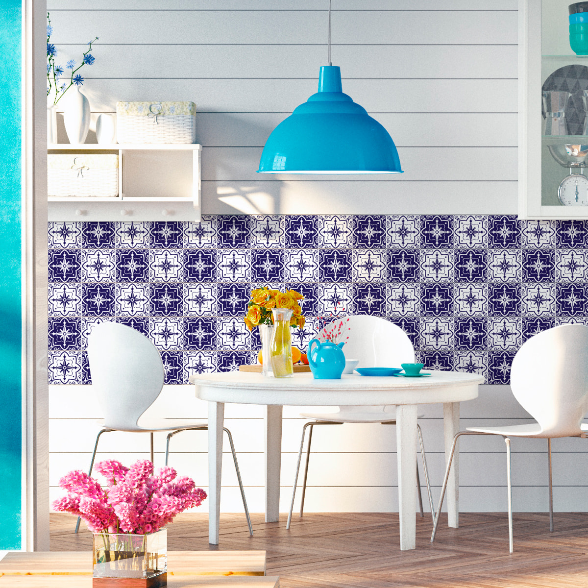 Stickers muraux - Sticker Mural Carrelage adhésif Cuisine Salle de Bain - 30 STICKERS CARREAUX DE CIMENT AZULEJOS MARA