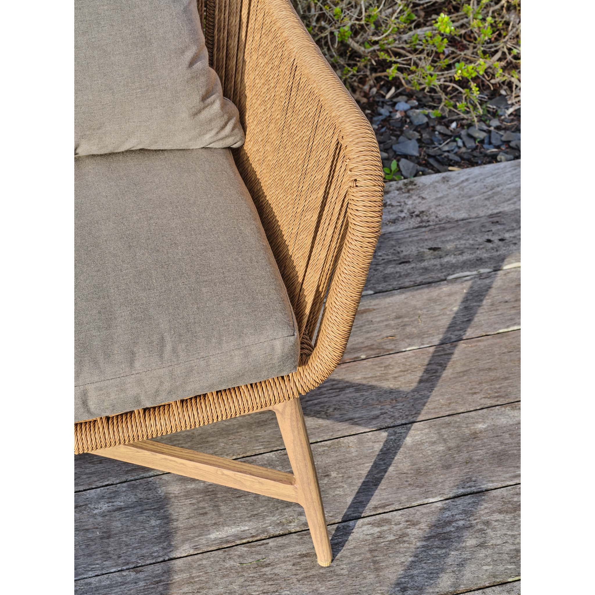 PALMAS - Salon bas de jardin 5 places alu aspect bois, teck et corde tissée