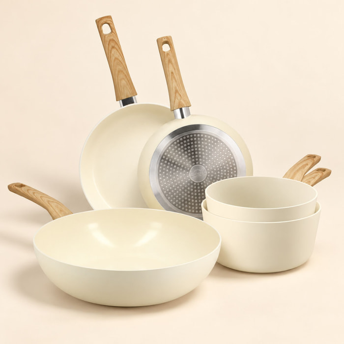 Batterie de cuisine 5 pièces en aluminium recyclé crème - tous feux CREME