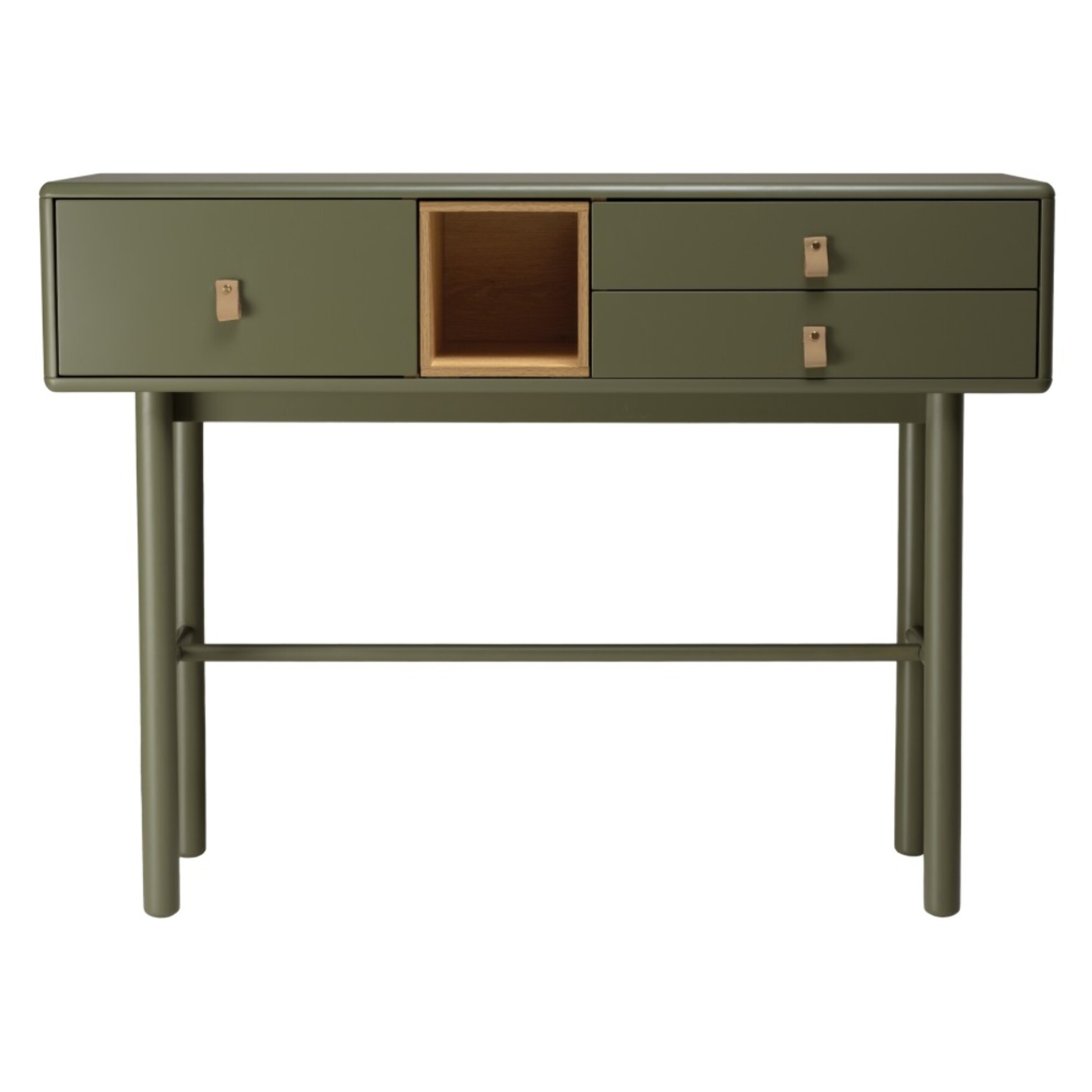 ETHAN - Console verte 3 tiroirs et 1 niche en bois naturel