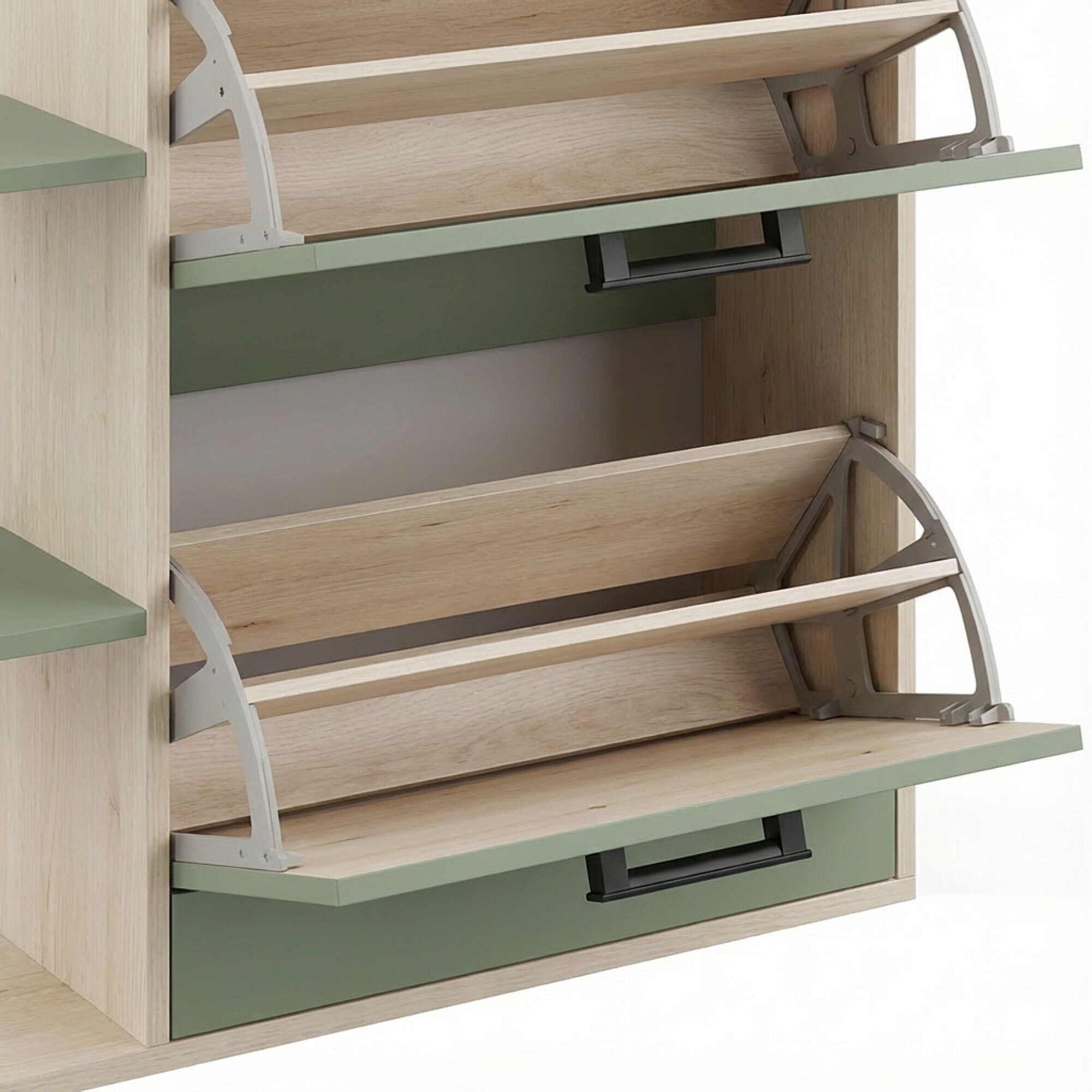 Sena - Scarpiera Salvaspazio 2 Ante 80x90x24,5 cm 12 Paia con Mensole e Ripiano Svuotatasche in Legno Salvia