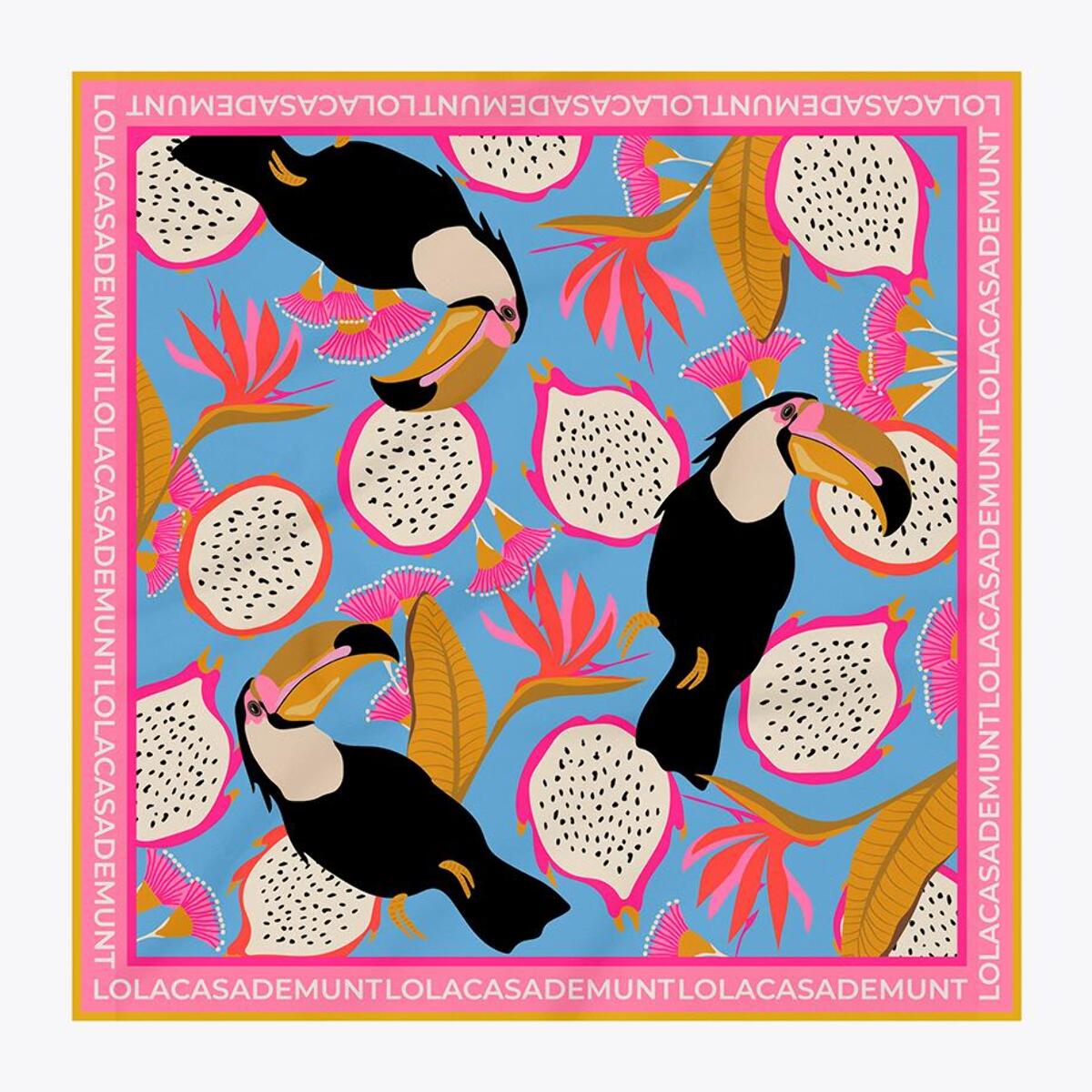 Sciarpa in raso con stampa tropicale