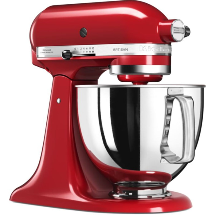 Robot pâtissier KITCHENAID 5KSM125EER Artisan Rouge Empire,  4,8 L, bol avec poignée, 300 watts