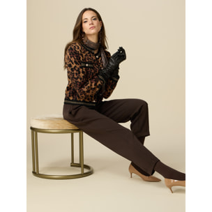 Oltre - Joggers con nastro animalier - Marrone