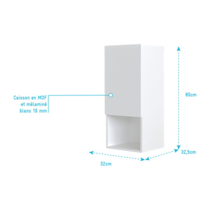 Colonne de rangement blanche - Porte et niche - 35x80x32.5 cm