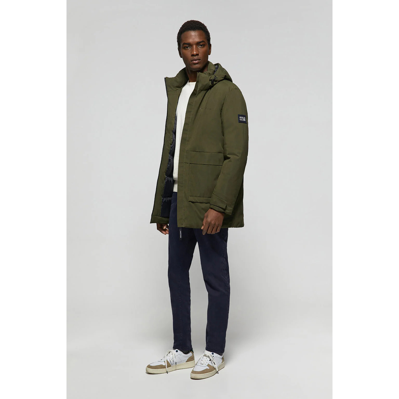 Parka tecnico verde con cappuccio e particolari Polo Club