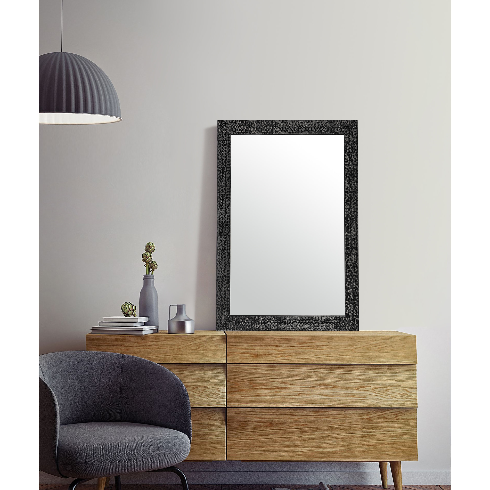 Espejo rectangular Confetti poliestireno negro 103x73x2 cm