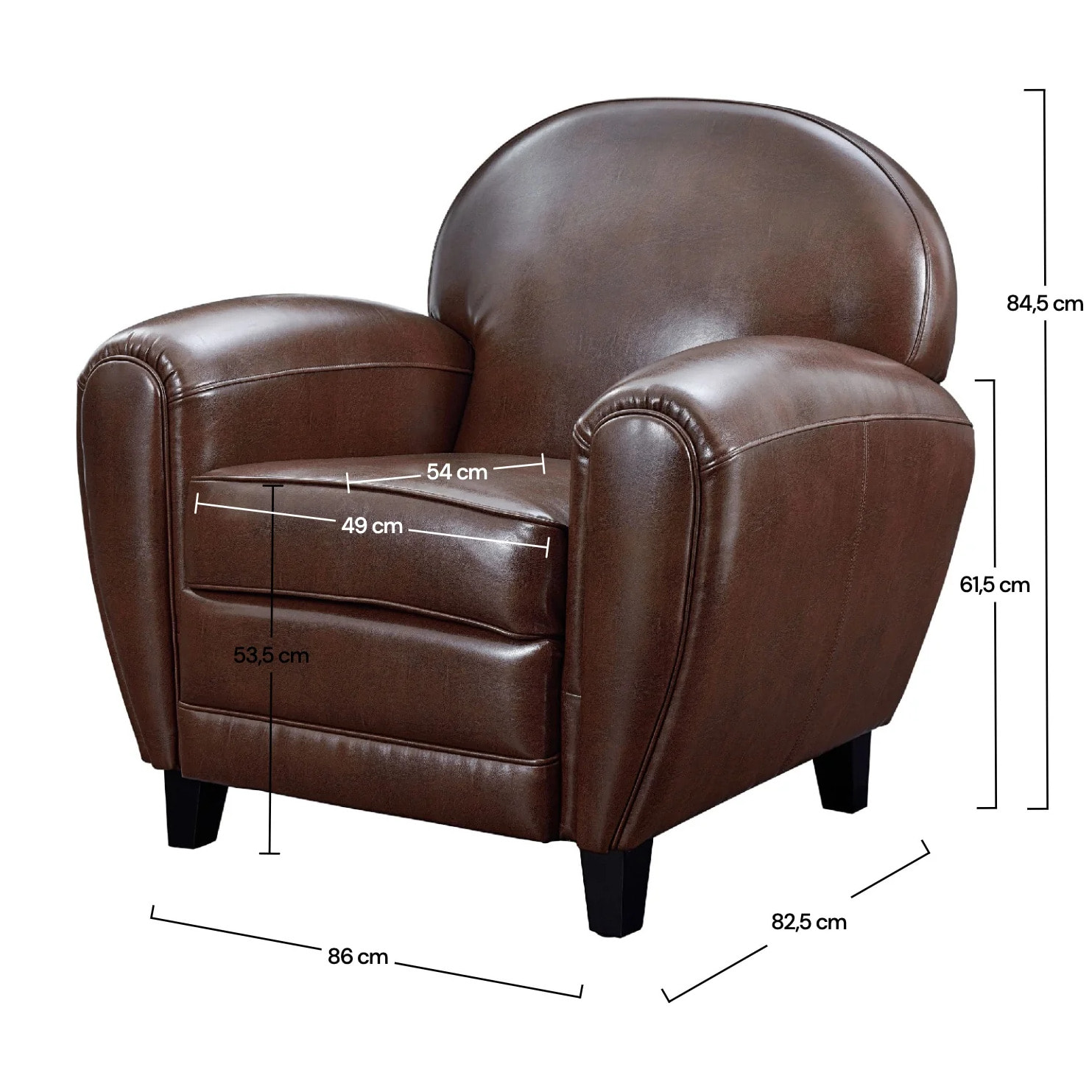 Fauteuil marron en croute de cuir enduite - Club