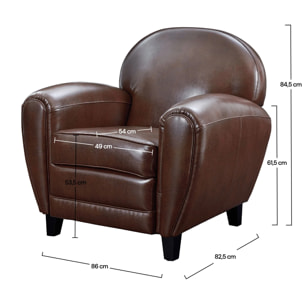 Fauteuil marron en croute de cuir enduite - Club