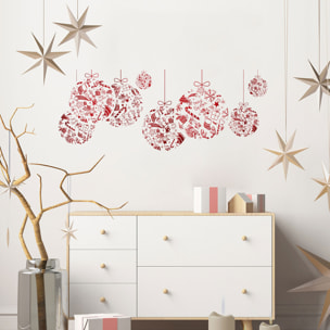 Sticker Noël boules de noël rouge - Autocollants stickers adhésifs noël - décoration fêtes
