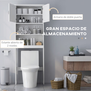 Mueble sobre Inodoro Armario para Lavadora con 2 Puertas Estantes Abiertos y Estante Ajustable Mueble para Baño 66x23x178 cm Blanco