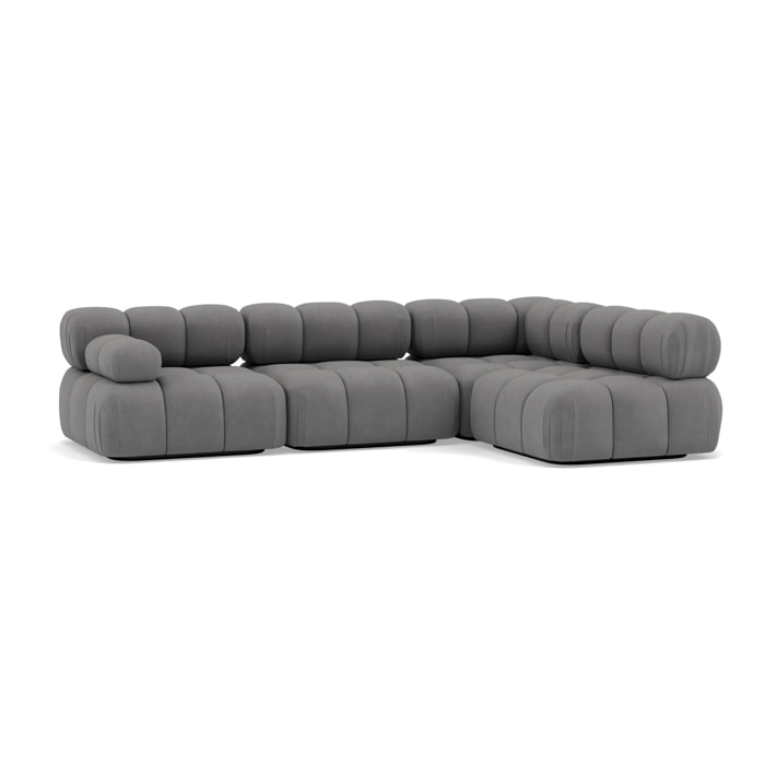 Ruby - canapé modulable d'angle droit 5 places en velours texturé - Gris