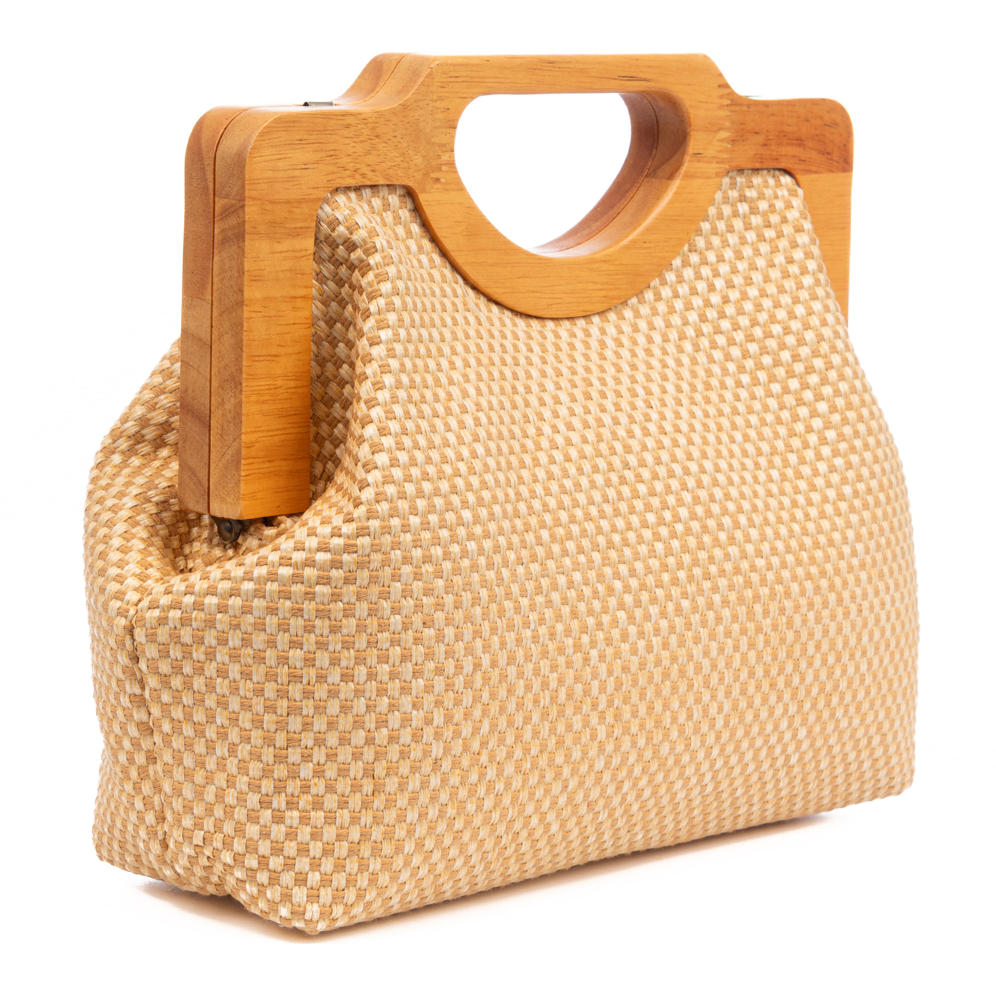 Bogna Bolso de mano Mujer. Fabricado en madera natural y rafia sintética entrelazada.