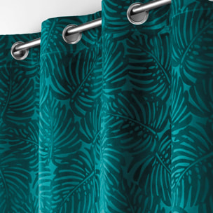 Rideau occultant en velours feuilles de monstera - Bleu