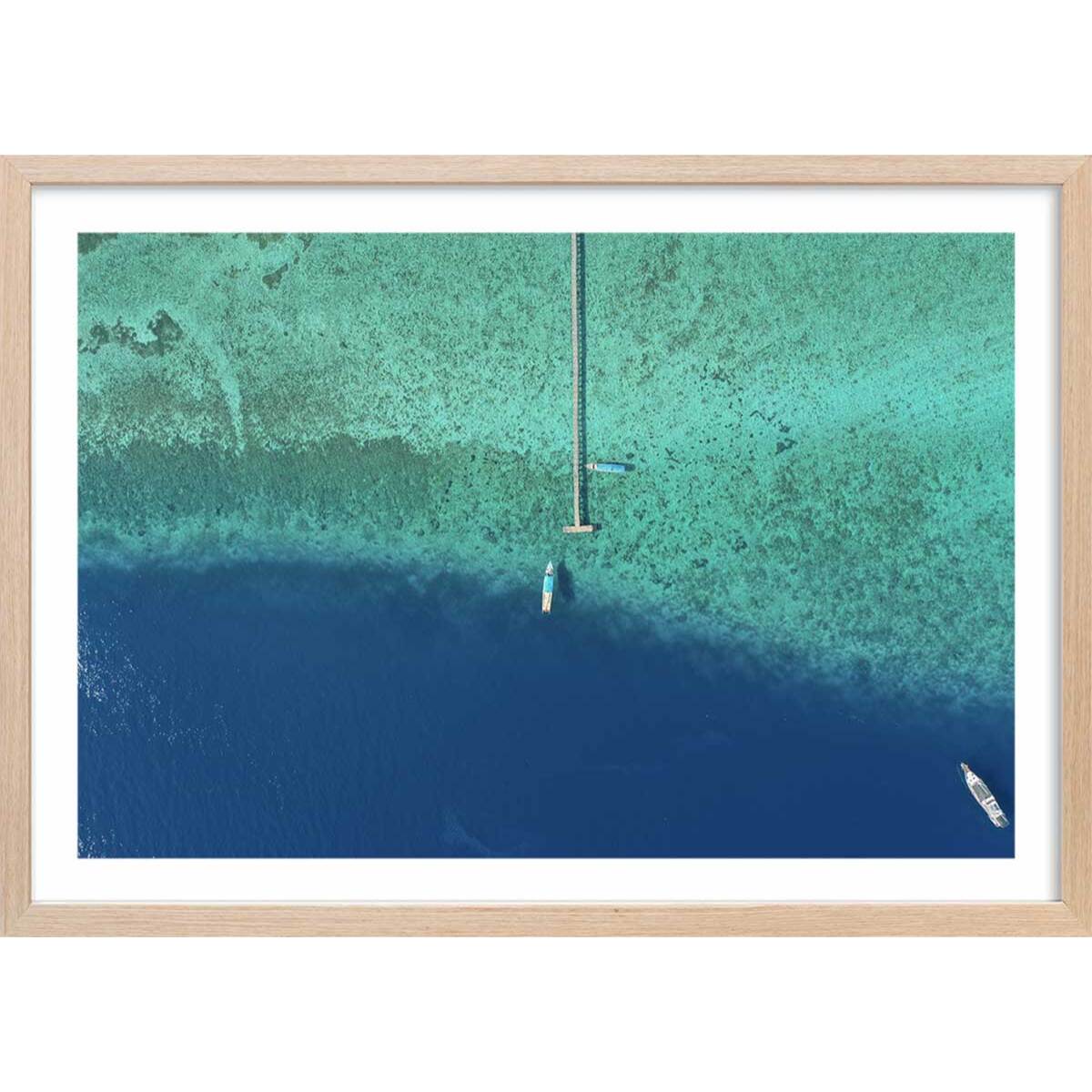 Poster blue lagoon Affiche + cadre en bois - Chêne