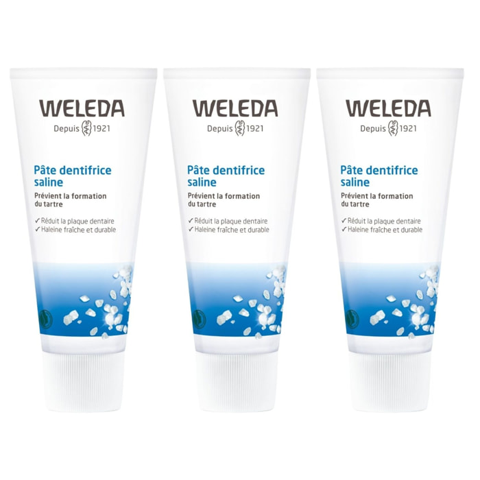 WELEDA - Trio Pâte dentifrice saline - Prévient la formation du tartre - Certifié Natrue** -Tube 75 ml  x 3