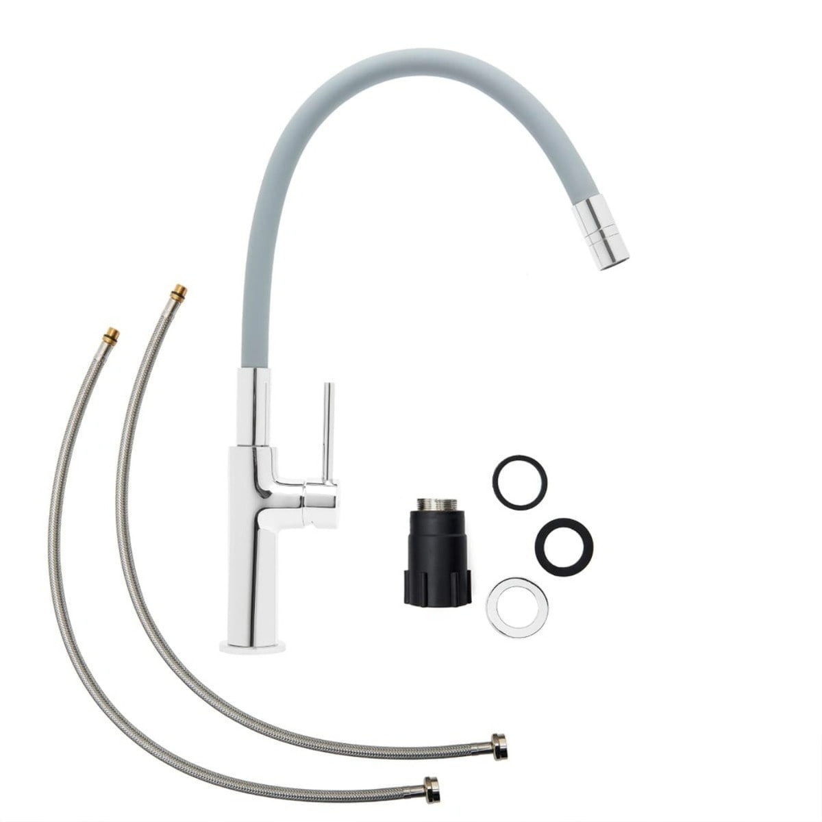 Mitigeur d'évier Swiss Aqua Technologies avec bras en silicone gris/chrome SATBSD290S