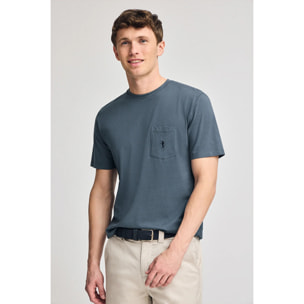 Camiseta azul denim de manga corta con bolsillo y bordado Rigby Best