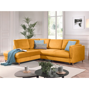 Brooke - canapé d'angle gauche - convertible - 5 places - en velours - Jaune