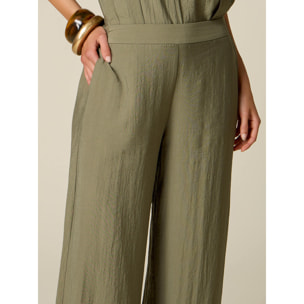Oltre - Pantaloni palazzo effetto crinkle - Verde militare