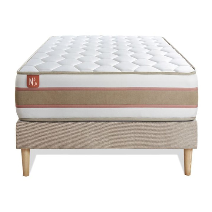 Ensemble Matelas Le Délicat - 26cm - Ressorts ensachés et mémoire de forme - Technologie hybride, fabrication responsable. - Sommier kit Beige