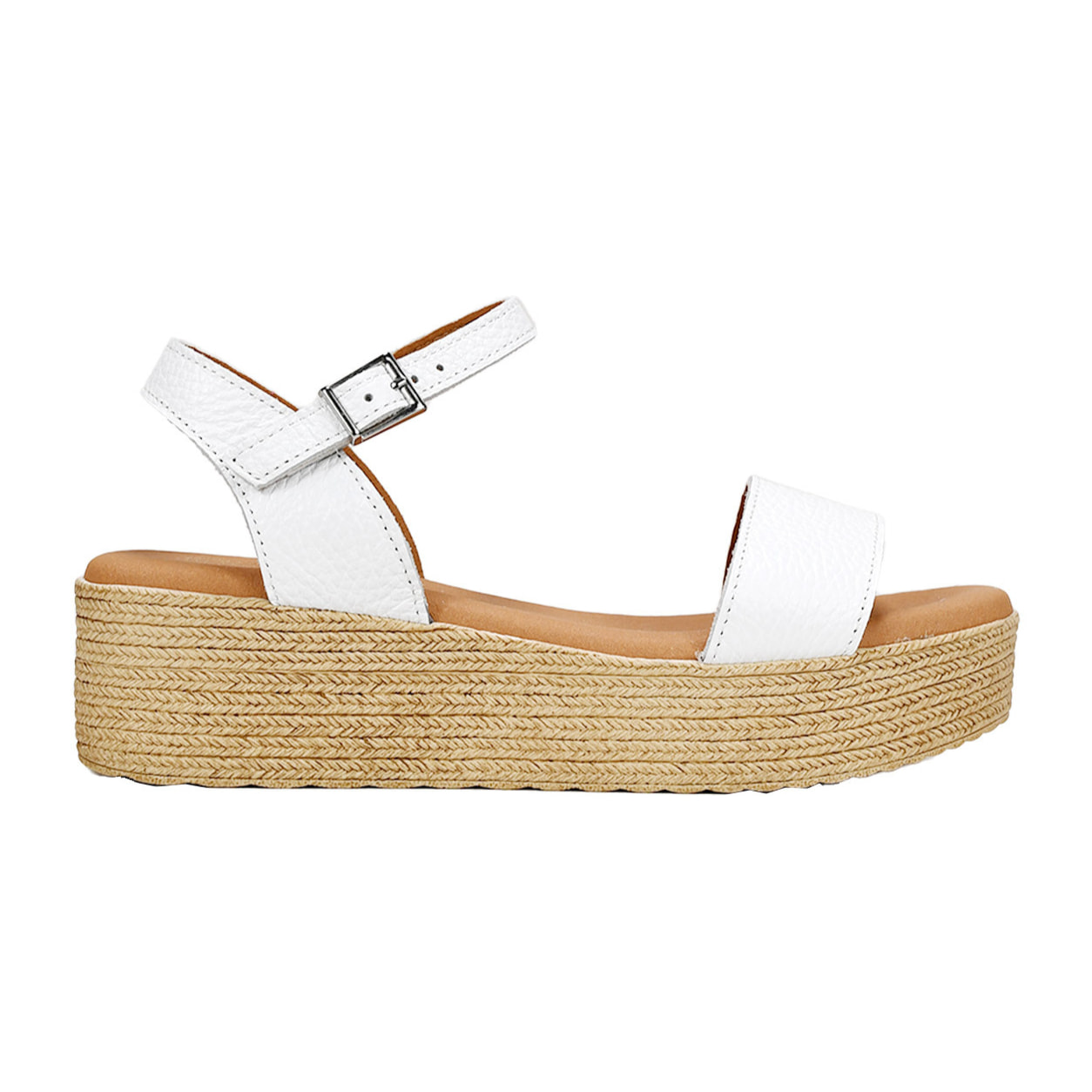 Sandalias de piel blancas con plataforma efecto esparto