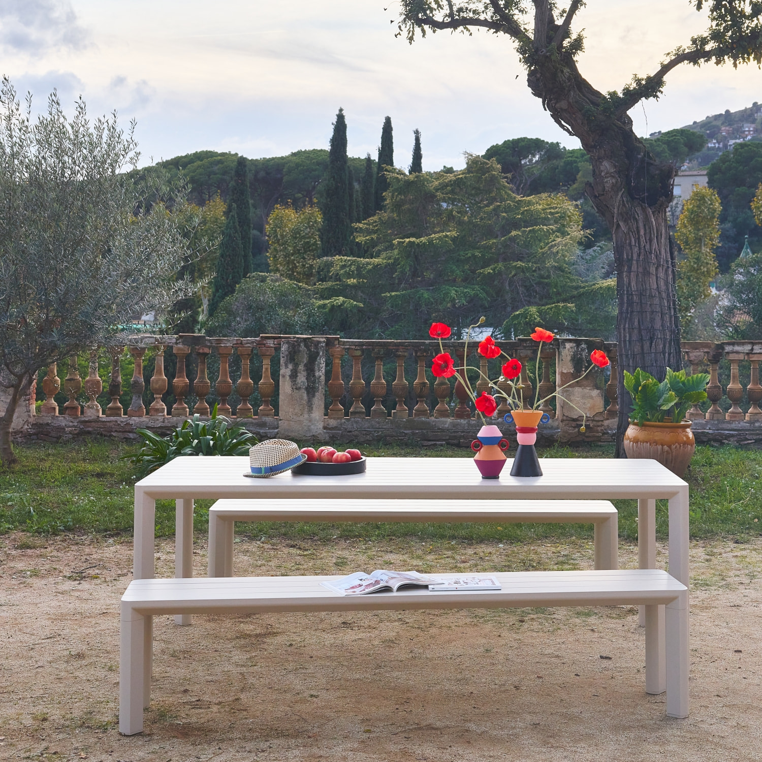 Table de jardin aluminium + 2 bancs SACRAMENTO + MADISON