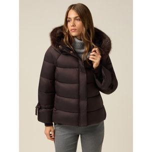 Oltre - Plumífero con capucha y borde peludo - Marrón