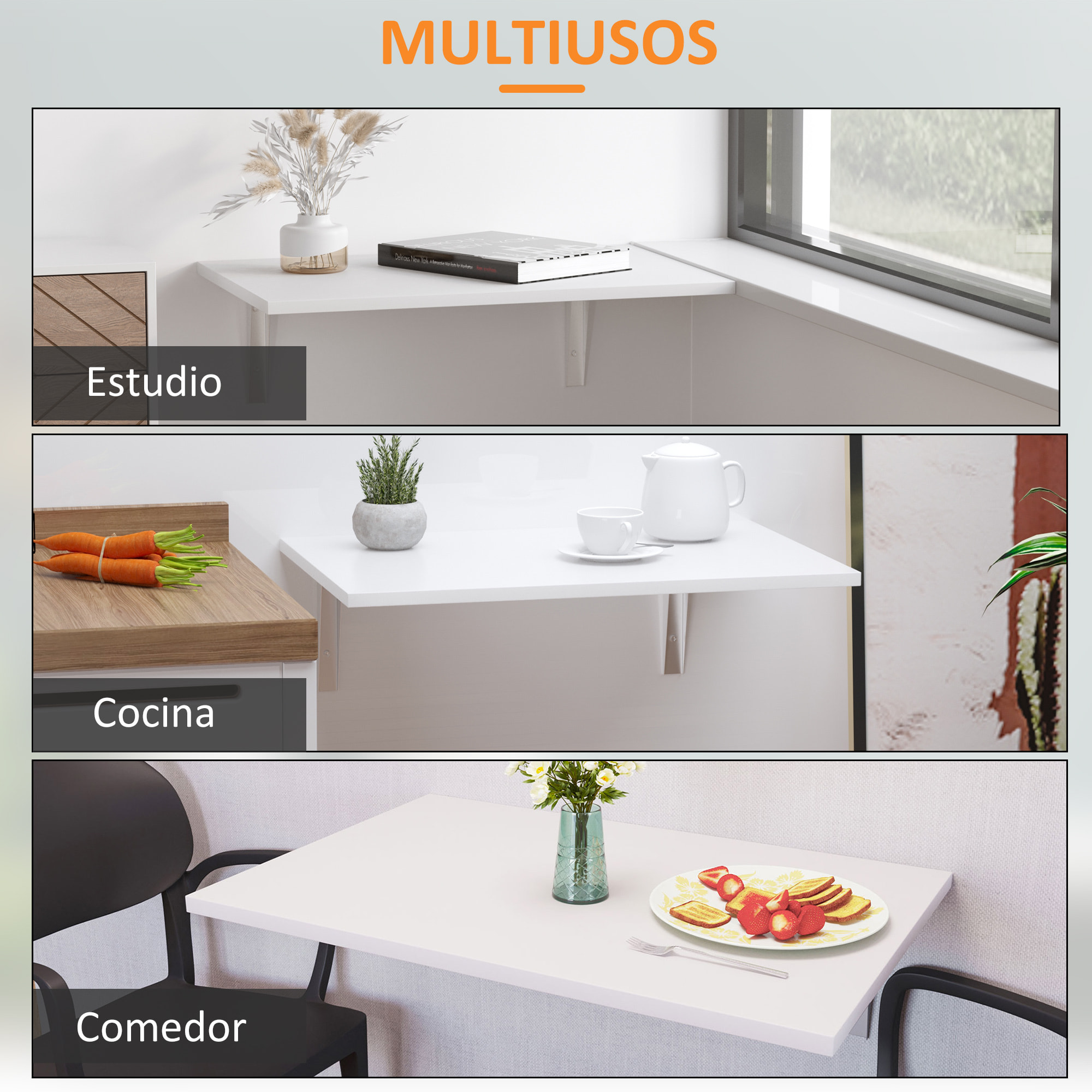 Mesa Plegable de Pared para Cocina y Comedor 60x40x20cm Mesa Auxiliar