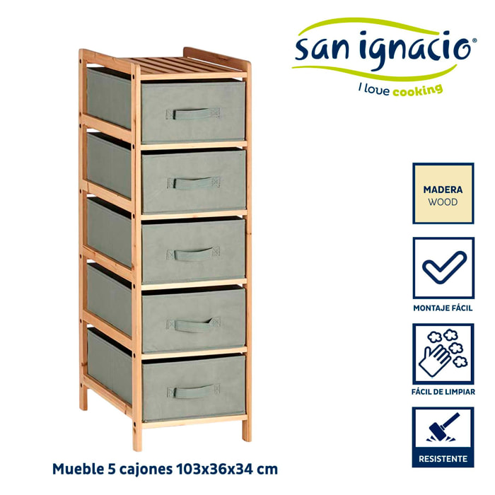 Mueble ancho 5 cajones gris oscuro colección kipit