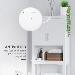 kleankin Mueble sobre Inodoro Armario Alto para Lavadora con 2 Puertas Balda Ajustable Interior y 1 Estante de Almacenaje para Baño WC Carga 30 kg Antivuelco 71x20,5x165 cm Blanco