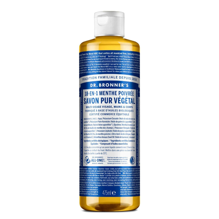 Savon liquide Menthe poivrée  - Un savon de Castille liquide naturel 18-en-1