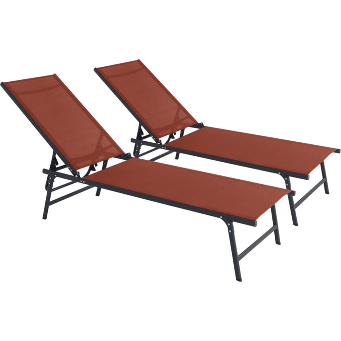 Lot de 2 bains de soleil en métal "Sublima" - 180 x 54 x 104 cm - Terracotta