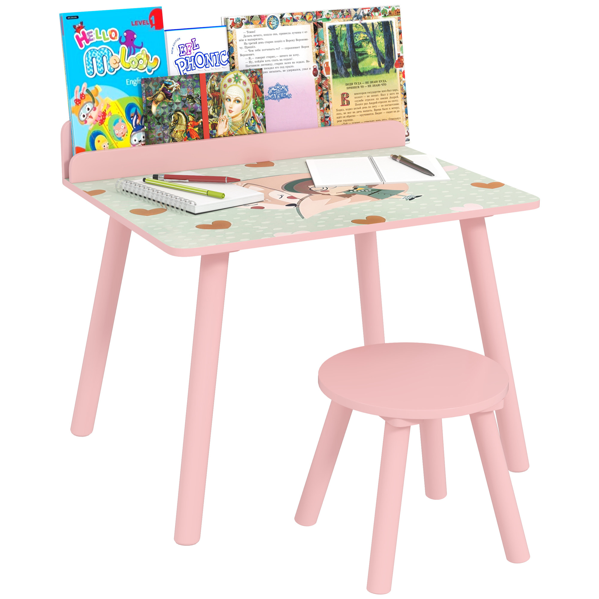 Mesa y Silla Infantiles de 2 Piezas Mesa Infantil con Silla y Estante para Libros Escritorio para Niños de +3 Años para Sala de Juegos Rosa