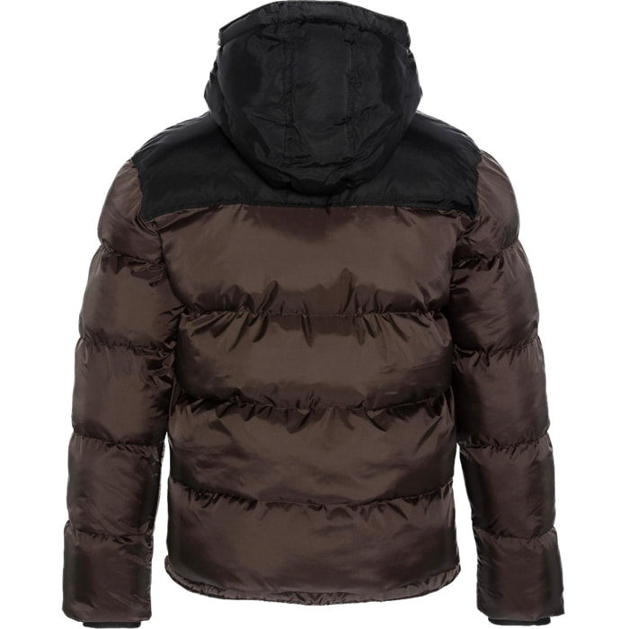 UTAH2 PADDED HOODED JACKET WITH YOKES & SCHOTT NYC CHEST EMBROIDERY BODY = 100% NYLON / YOKES = 60% COTTON 40% NYLON Marrone