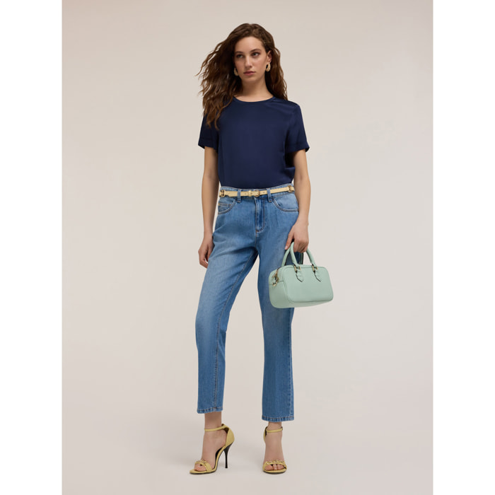 Motivi - T-shirt basic in raso - Blu