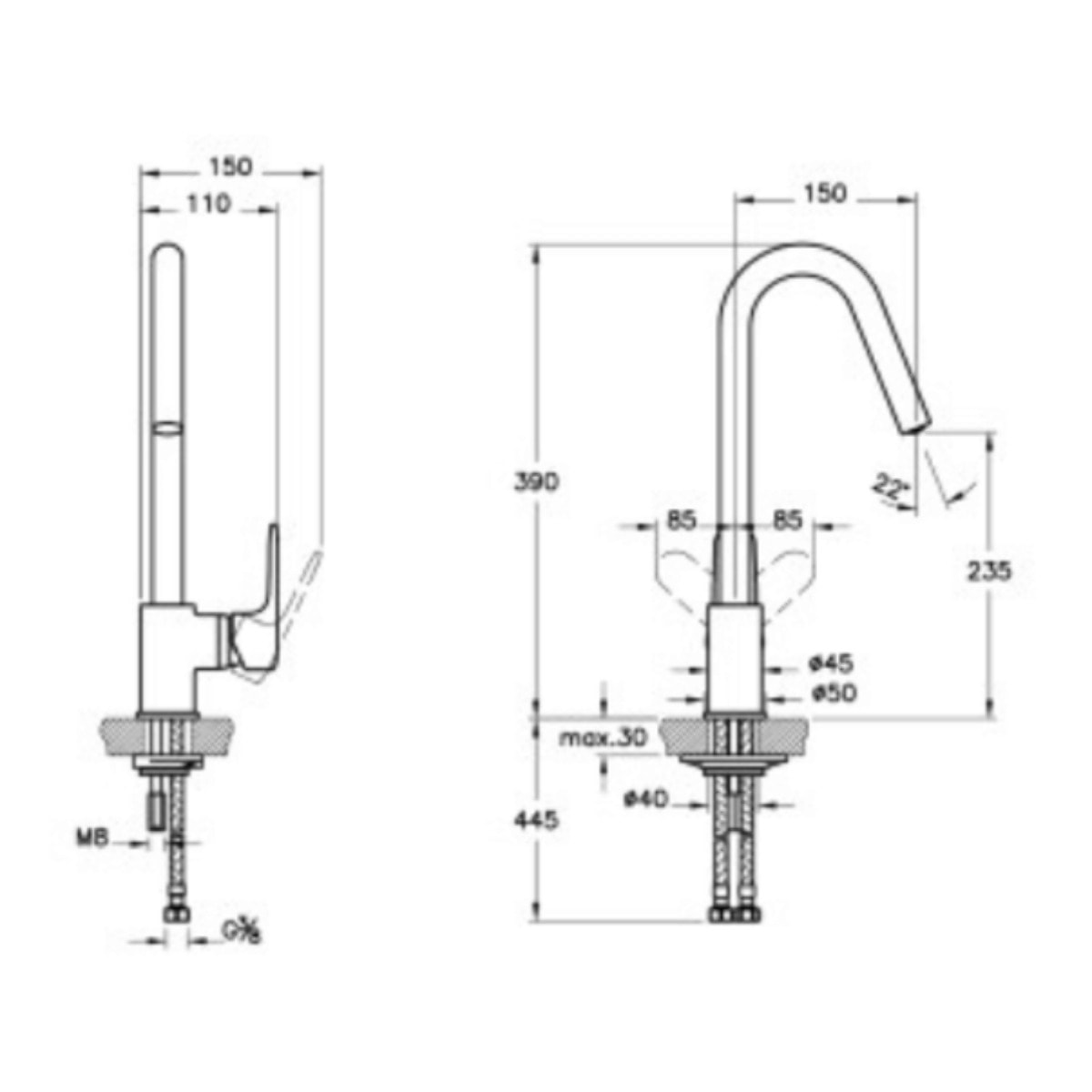 Robinet de cuisine haut Minimax Round chromé