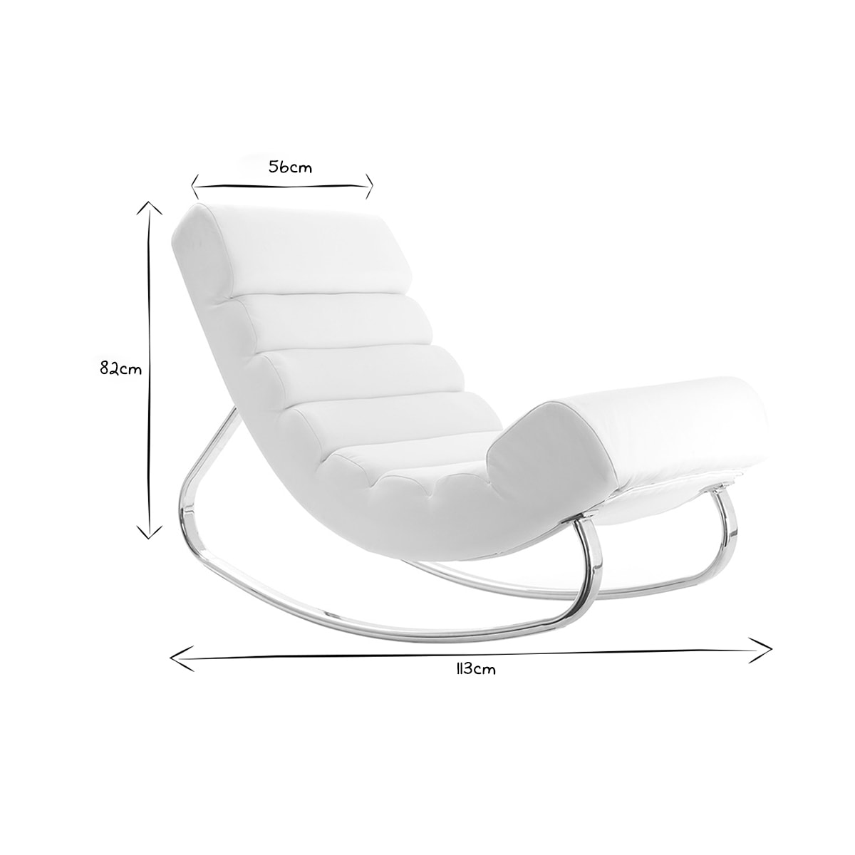 Rocking chair design blanc et acier chromé TAYLOR