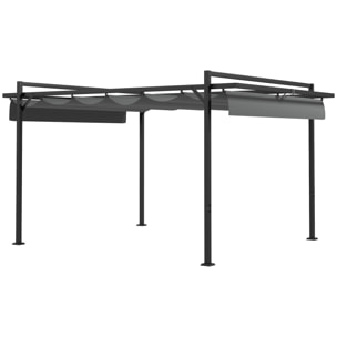 Pérgola 3x4 m Gazebo Cenador de Jardín con Techo Retráctil de Poliéster y 12 Orificios de Drenaje Pérgola para Patio Terraza Exterior Gris Oscuro