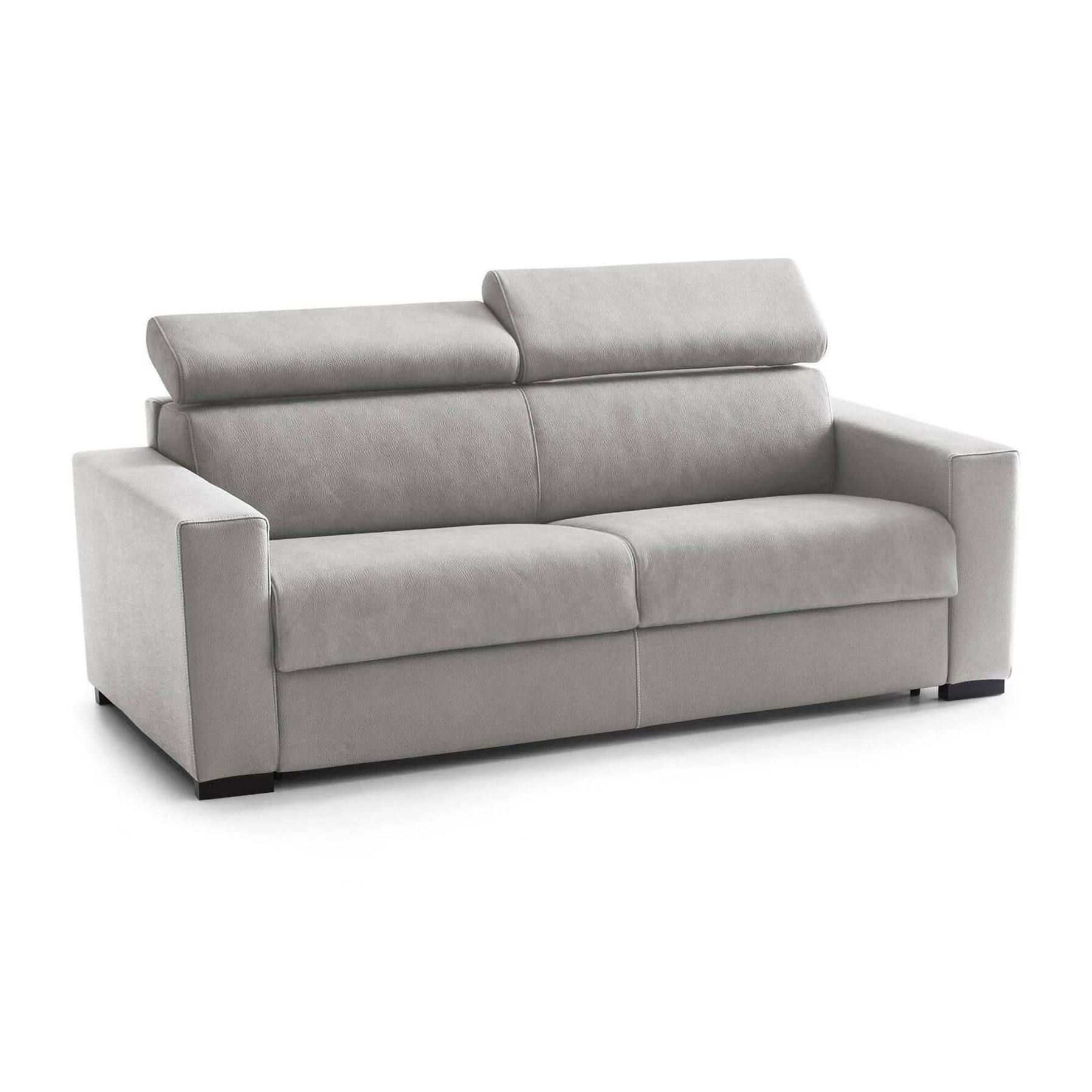 Divano fisso Susanna, Divano a 3 posti, 100% Made in Italy, Sofà Soggiorno, in tessuto imbottito, con poggiatesta regolabili e Braccioli slim, Cm 220x95h85, Grigio