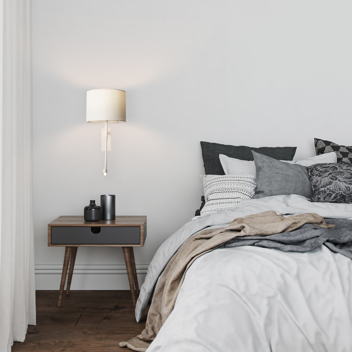 Forlight Janet - Aplique de Pared para Dormitorio E27 Luz de Lectura LED Blanco Cálido 3000K. Aluminio Blanco Pantalla de Textil